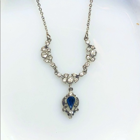 DOWNTOWN ABBEY Silver Blue Crystal Drop Necklace - Picture 3 of 6